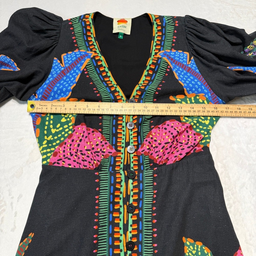 NWOT Farm Rio Black Cool Leopards Maxi Dress Linen Blend Size M Boho Maximalist - Picture 10 of 12